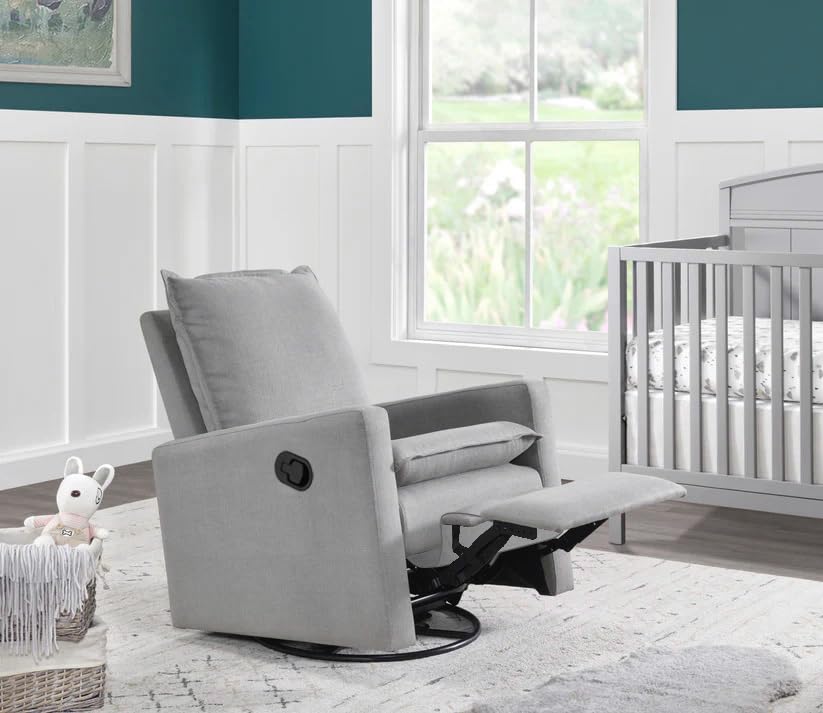 Image of Oxford Baby Uptown Upholstered Swivel Glider and Recliner Nursery Chair, Gray