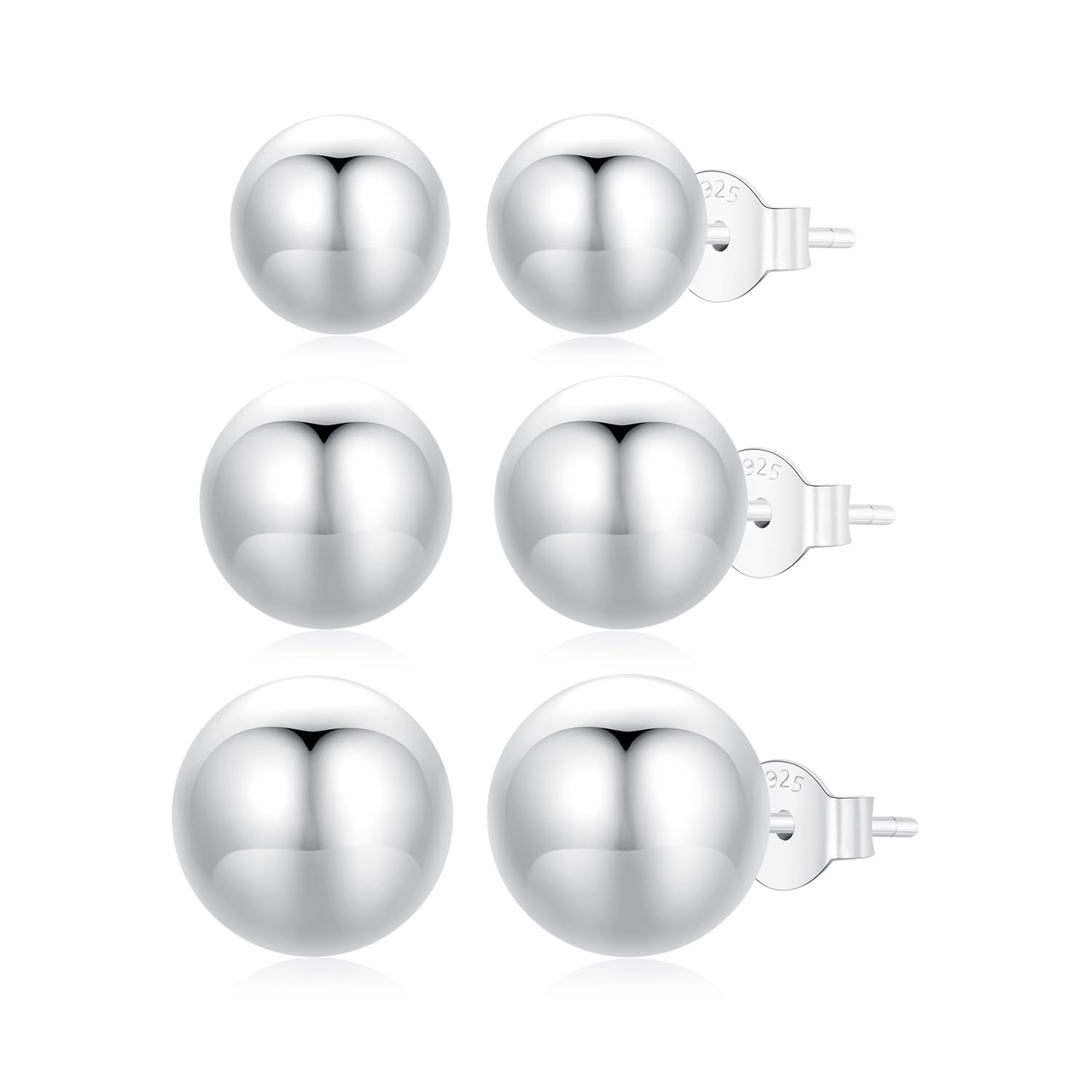YCTTKDD Sterling Silber Ohrstecker 5mm-10mm Optionen, polierte Ohrstecker, hypoallergener Schmuckohrring