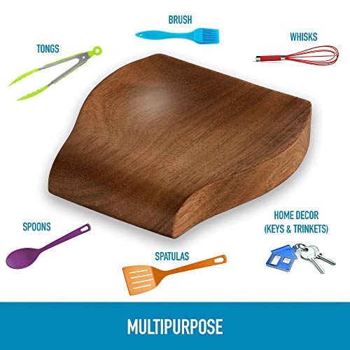 Zulay Acacia Wood Spoon Rest For Kitchen - Smooth Wooden Spoon Holder For Stovetop With Non Slip Silicone Feet - Perfect Holder For Spatulas, Spoons, Tongs & More #TOP4