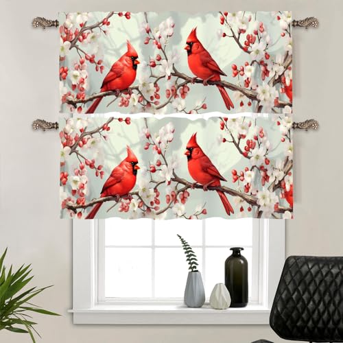 HDESDIS 2 Panels Rustic Floral Window Valances, Branch Plant Bird Window Treatment Decor Curtains Rod Pocket Valances for Kitchen/Living Room, 54