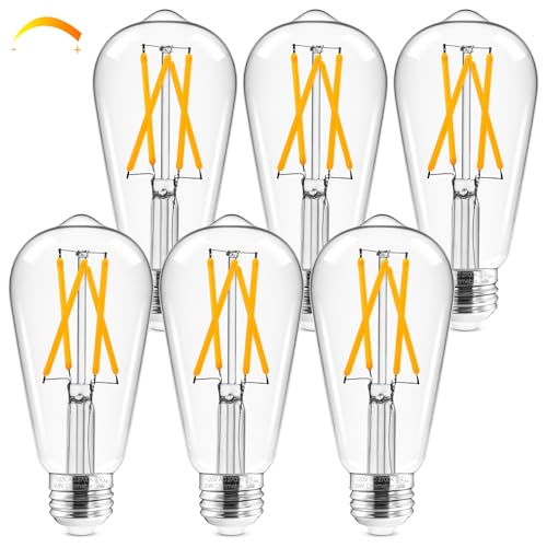 Hizashi LED Edison Bulbs Dimmable, E26 LED Bulb 60 watt, 2700K Soft Warm White, ST19 Vintage Light Bulbs, 95+CRI, UL Listed, 700LM 6W, Clear Glass, Pack of 6 Warm White 2700k 6 Pack