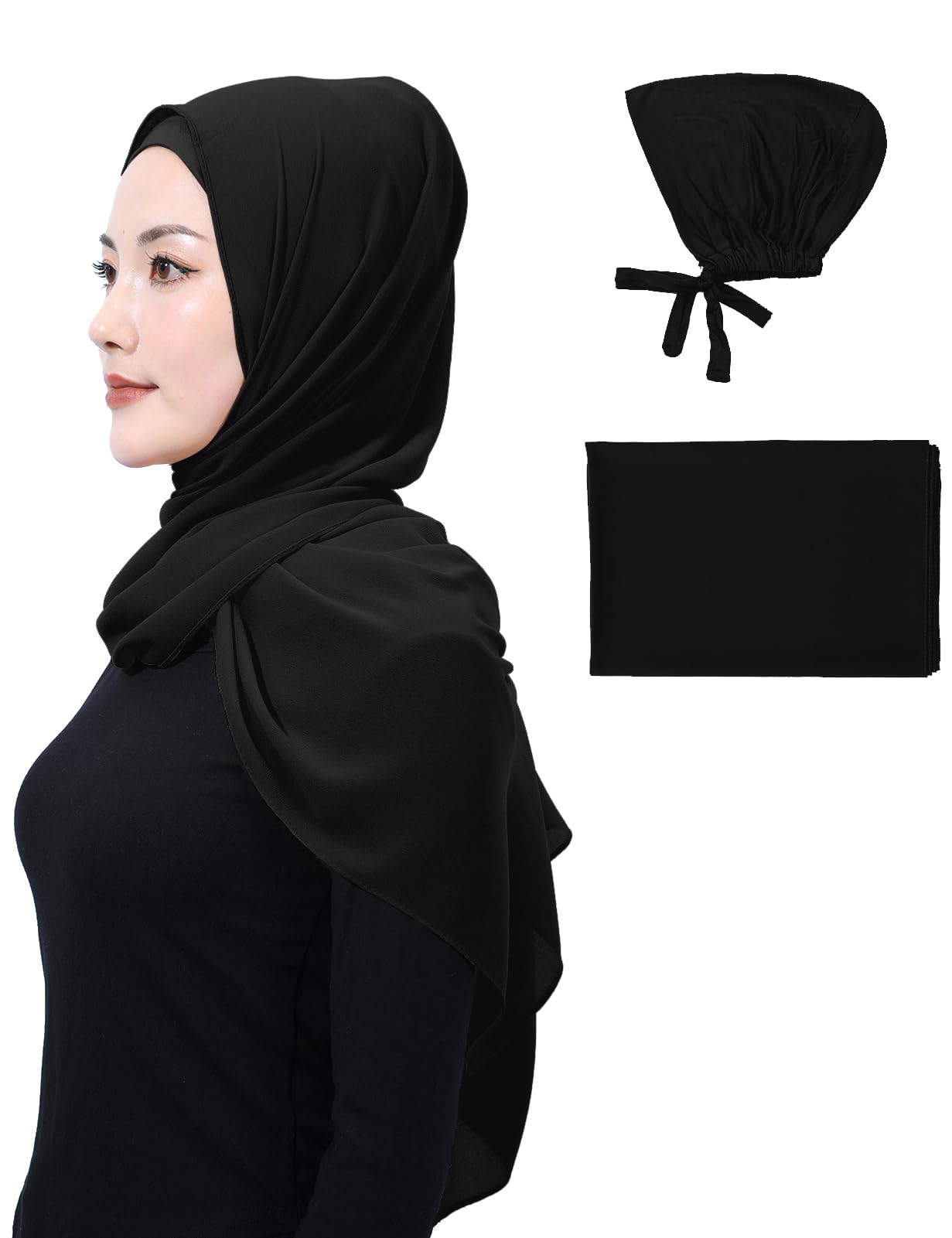 PeacePray Matched Hijab and Undercap Set, Chiffon Muslim Head Scarf for Women, A Perfectly Decent Combination