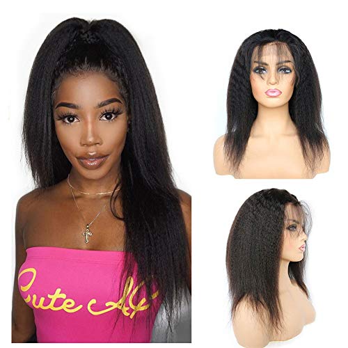 BK Beckoning 12 Inch Short Kinky Straight Lace Front Wigs 13x6 Deep Part Peruvian Yaki Human Hair Wigs With Baby Hair Thick Bouncing Glueless Virgin Hair Frontal Wigs