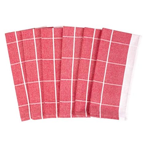 Clarysse Tea Towels Cotton in Set of 6, Drying Towels for Your Kitchen, Dry Towels in Country House Style, Kitchen Set with Hanger, 50 x 70 cm, White Checked, Red Cover