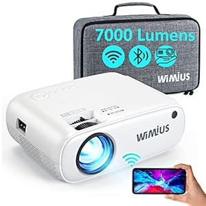[WiFi Bluetooth Beamer] 7000 lumen WiMiUS Full HD Video Beamer ondersteunt 1080P, Mini Beamer voor -50% Zoom Functie, Home Cinema Beamer compatibel iPhone, Android, Mac, TV Stick, PS4