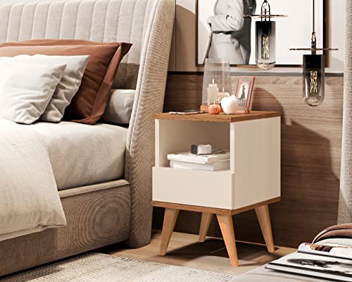 kit 2 mesas de cabeceira 1 gaveta Pes Palito Pantanal Off white/Nature - Comprar Moveis em Casa