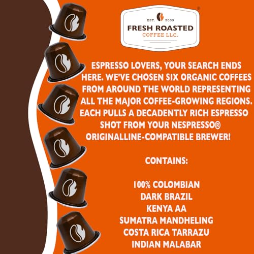 Image of Fresh Roasted Coffee, Single-Origin Variety Pack, 12 Varieties Espresso Capsules for Nespresso OriginalLine, Kosher, 120 Recyclable Aluminum Capsules