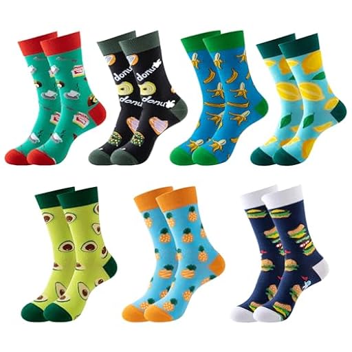 VEGCOO 7 Pares Calcetines Divertidos Hombre Mujer, Calcetines Coloridos Novedosos para Hombre, Calcetine Divertidos de Algodón Peinado Casual, Regalo para Hombres Papá Novio (A) | Ya disponible en tu tienda friki favorita! En mundofriki.es!