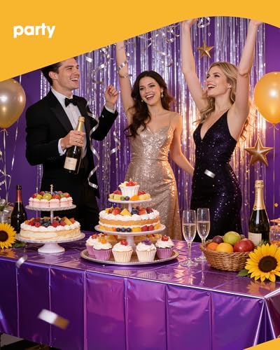 Image of Niuara Iridescent Purple Plastic Table Cloth - 4 Pack 54 inch x 108 inch Rectangle Disposable Tablecloths for 6FT Tables, Table Cover for Party, Holiday & Gathering Use