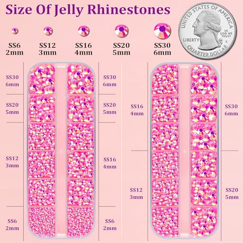 Image of Resin Jelly Rhinestones for Crafting with B7000 Jewelry Glue, 2 Boxes Hot Pink AB Flatback Crystals with 3Pcs 10ml Glue, Bedazzling Non Hotfix Gems for DIY Tumblers Clothing Shoes Manicure