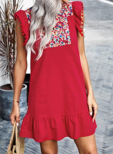 Image of KIRUNDO Boho Summer Mini Embroidered Dresses for Women | Floral Embroidery, Casual V Neck, Spring Fashion, Sleeveless Shift, Mexican Style, Ruffle Hem, Cute Country Concert Outfits