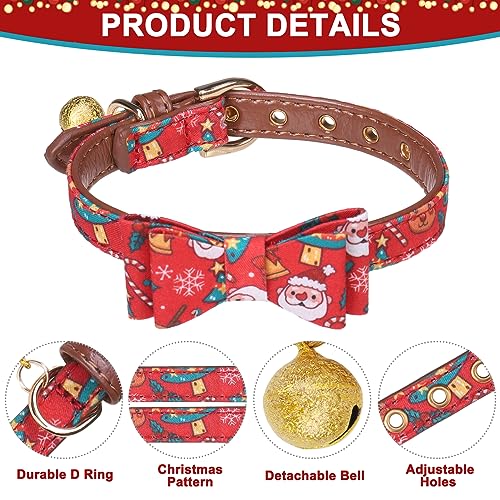 Image of EXPAWLORER Christmas Dog Collar and Leash Set - Adjustable Collars with Bow Tie, Bandana, and Bell for Small, Medium, Large Dogs and Cats - Tangle Free Leash - Perfect for Pets