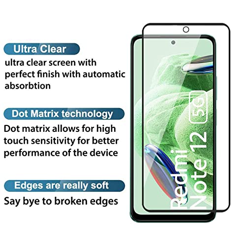 Image of Tempered Glass Screen Protector Compatible for Redmi 12 5G with Edge to Edge Coverage and Easy Installation Kit, Pack of 1, Black