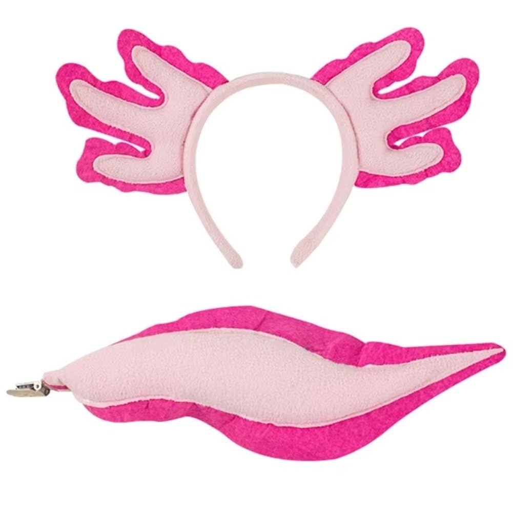Lpitoy Axolotl Headband and Tail, Axolotl Costume Accessories for Kids Girls Boys for Christmas Birthday Halloween Party Cospaly Accessories
