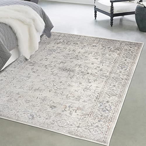 Mazovia Orientalisch Vintage Teppich - Weich Teppich für Wohnzimmer, Schlafzimmer, Esszimmer - ÖKO-TEX Wohnzimmerteppich Shrink Polyester – Kurzflorteppich Grau Beige 200 x 300 cm
