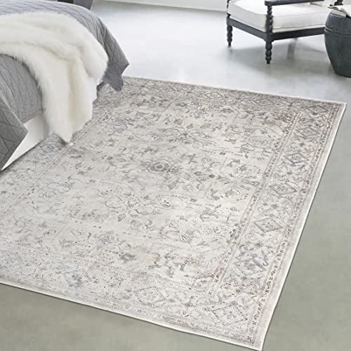 Mazovia Orientalisch Vintage Teppich - Weich Teppich für Wohnzimmer, Schlafzimmer, Esszimmer - ÖKO-TEX Wohnzimmerteppich Shrink Polyester – Kurzflorteppich Grau Beige 240 x 330 cm