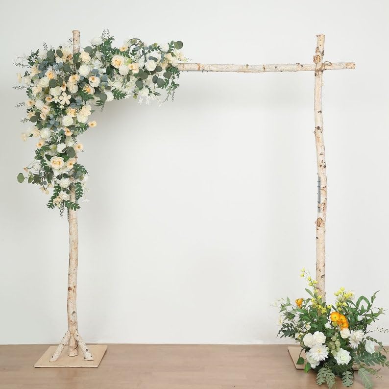 LANAZU 7.4ft Natural Birch Wood Wedding Arch, Square Backdrop Stand, Photography Stand, Rustic Wedding Arbor Decor, Wedding Backdrop, Ceremony Arch