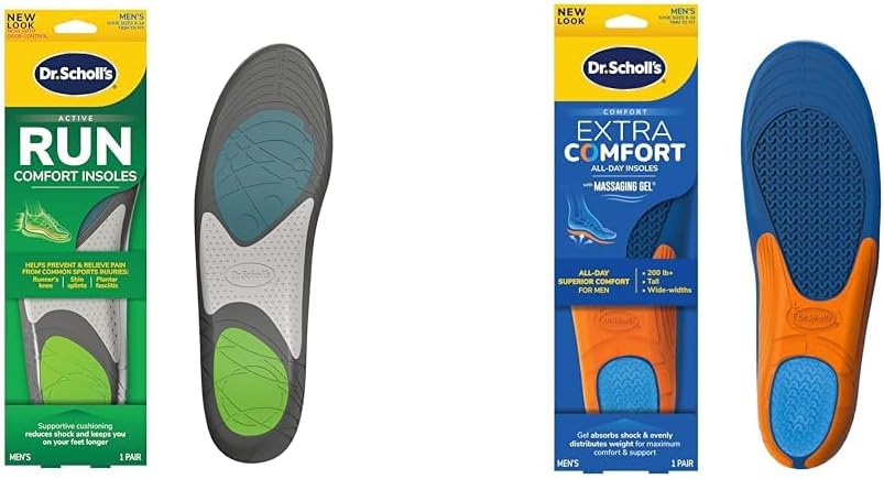 Dr. Scholl's Run Active Comfort Insoles Men's 1 Pair & Extra Support Insoles Men's 8-14 Superior Shock Absorption