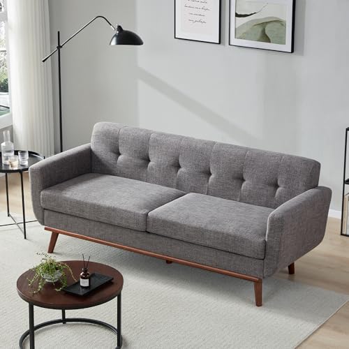 Image of Kingfun 77.2 inch W Loveseat Sofa, Mid Century Modern Decor Love Seat Couches for Living Room, Button Tufted Upholstered Furniture, Solid & Easy to Install Small Couch for Bedroom Office Apartment, Gray