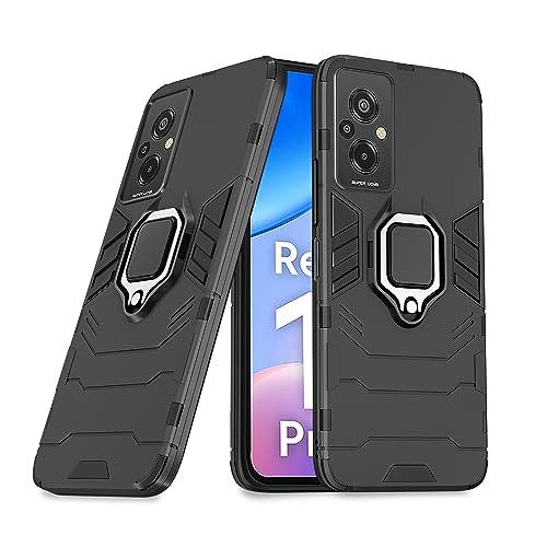 Image of Pikkme Redmi 11 Prime 4G Back Cover | D5 Tough Armor Bumper | 360 Protection Case | Ring Holder Stand Case for Redmi 11 Prime 4G (Black)