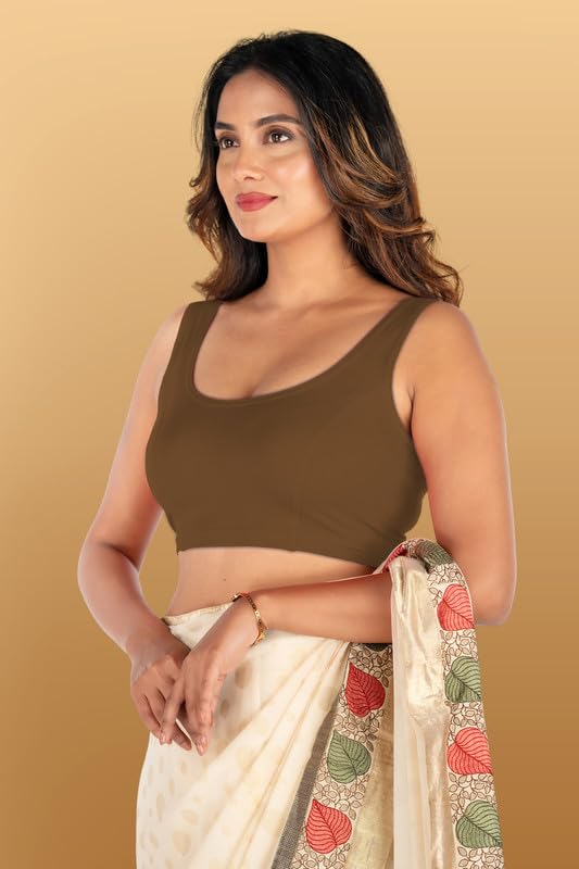 Image of Abhi Cotton Readymade Saree Blouse for Women- Sleeveless, U-Neck, Regular-fit, Stretchable, Pull-on Style