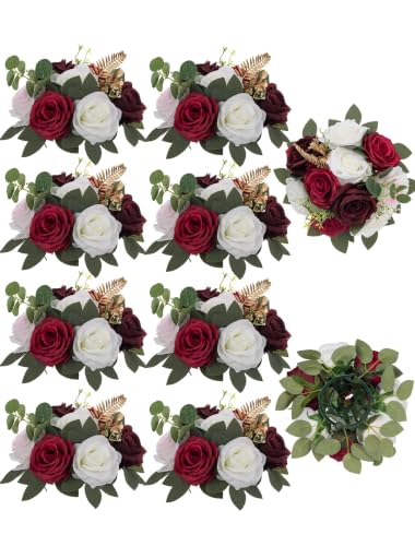 BLOSMON Fake Rose Flowers Balls Centerpieces for Wedding, 10 Pcs, Burgundy