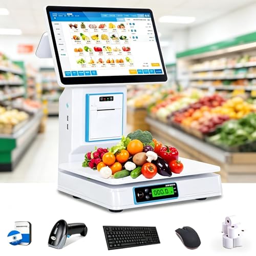 SYSXLT Sistema TPV con Pantalla táctil de 15,6'' con báscula Impresora de Recibos 8 GB de RAM 128 GB de SSD Terminal de Punto de Venta Todo en uno para supermercados(Singlescreen)