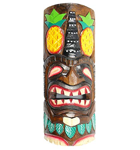 Coco Papaya Masque Tiki 30cm en bois motif Ananas. Déco murale Tiki Bar.