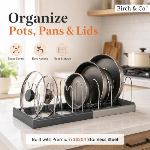 Image of Birch & Co. Expandable Dish Rack Organizer for Kitchen Counter - Adjustable Plate & Bowl Drying Rack - Rust-Resistant Metal Dish Drainer with Cutlery Holder - Space Saving Kitchen Storage Shelf