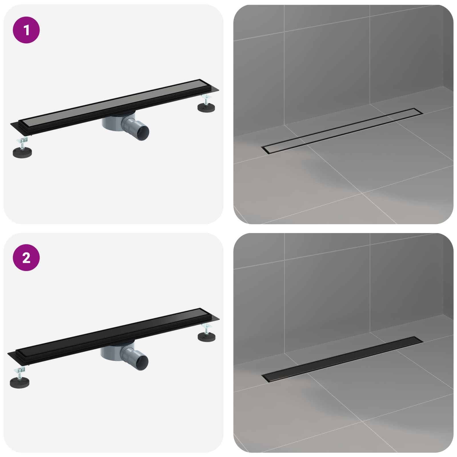 Desagüe de ducha 2 en 1 con sifón de 360°, negro, 70 cm, acero inoxidable 304, sifón de desagüe, tapón de olores, para baño sanitario, apto para azulejos interiores