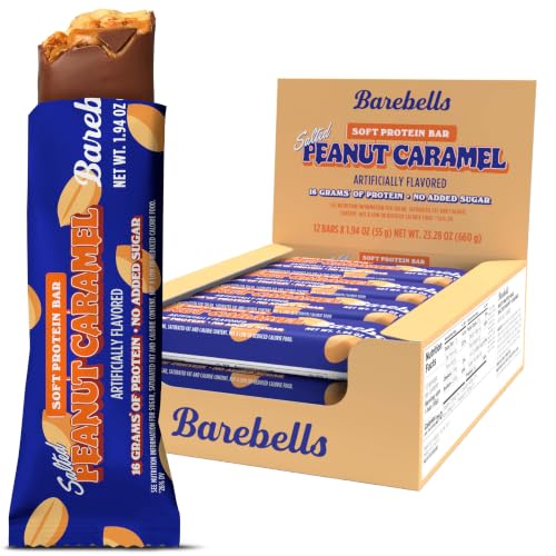 Barebells Soft Protein Bars Salted Peanut Caramel - 12 Bars Pack of 1-16g High Protein Treats - Chocolate Nutrition Bar with 1g Total Sugars - On The Go Breakfast or Post-Workout Snack