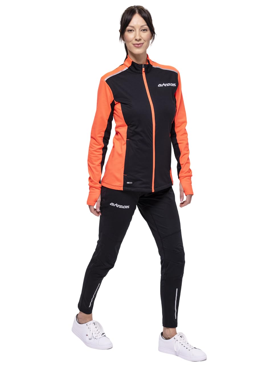 Airtracks Damen Winter Laufset Pro Line: Thermo Laufhose Lang + Thermo Laufshirt Langarm (Laufset, 2-TLG) - Wasserdicht - Winddicht - Atmungaktiv - Reflektoren
