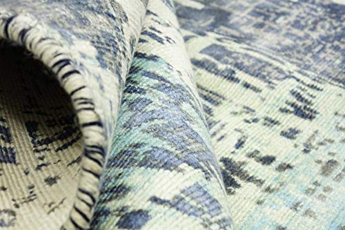 Tapis tissé à la main bleu abstrait style handloom d'exception format 220 x 160 cm - 8
