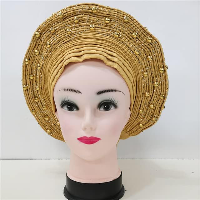 Wine African headtie with Beads auto asoebi gele Headwear Quality African Turban Headwraps by MSB Fabric co.2071