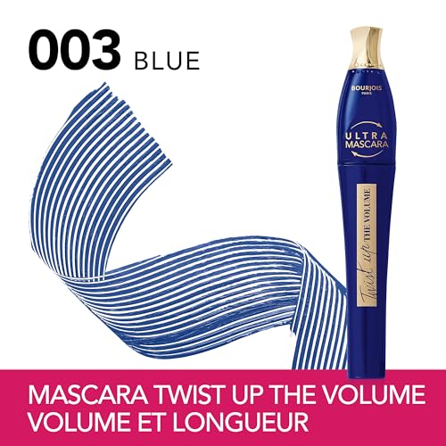 Mascara Bourjois Twist Up The Volume Blue, brosse transformable 2-en-1 pour du volume et de la longueur, tenue jusqu’à 24 h, waterproof, sans paquets, ne coule pas, testé par les ophtalmologues, 8 ml