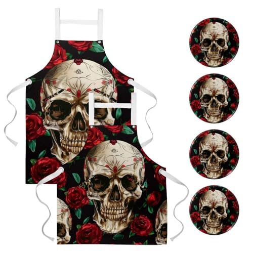 Tablier de serveur à motif tête de mort fleur pour le service en restaurant