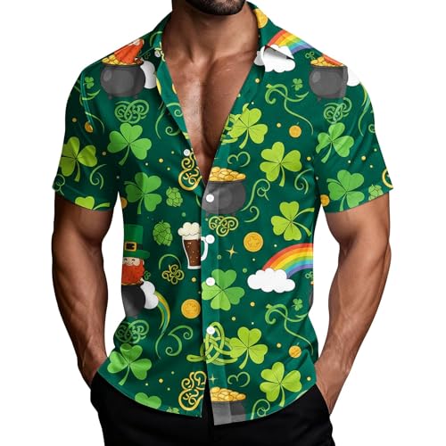 QXQLSH - Camisas hawaianas con botones para hombre, camisas florales con estampado de trébol irlandés verde, camisetas casuales de manga corta para hombre, verde claro, 3XL