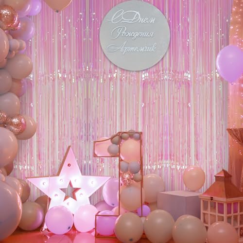 Image of Accevo 3Pack Neon Pink Party Streamers 3.2x8.2 Feet Metallic Foil Fringe Curtains Tinsel Streamers Party Decor Photo Booth for Baby Shower Birthday Wedding Christmas Valentine's Day Party Decorations