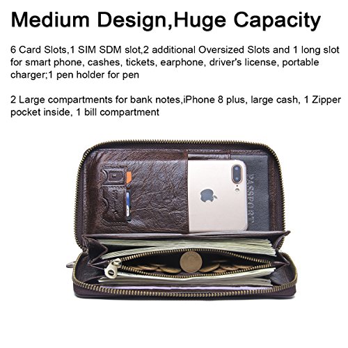 CONTACTS Leather Wristlets Clutch Bag Men Wallet Purse Zipper Large Capacity Business Card Organizer with Leather Strap Wristlet Purse for Men2