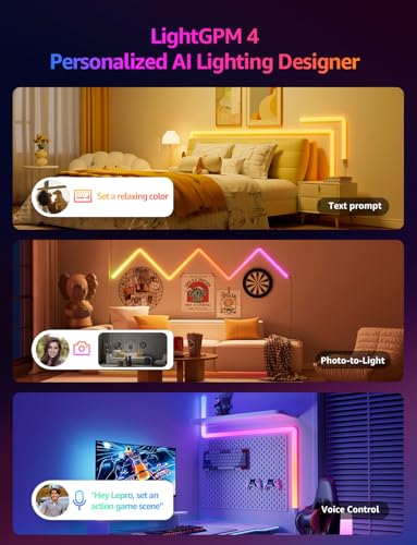 Image of Lepro WL1 AI Smart RGB Wall Lights for Christmas Decorations, LLM AI Generated Lighting with LightBeats Music Sync, Voice Control Via App, Wi-Fi & Bluetooth LED Light Bars, 6 Pcs with 2 Corners