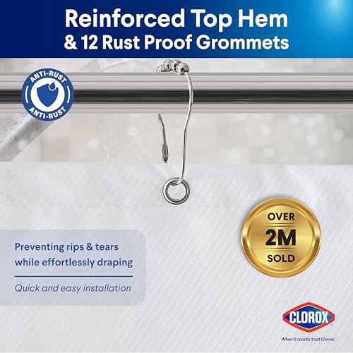 Clorox 1NE-040O0-6049/100 2-In-1 Bathroom Shower Curtain Liner, Durable Fabric, Weighted Magnets thumb #4
