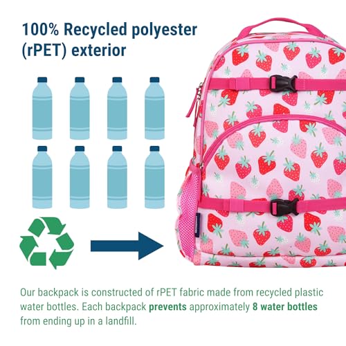 Image of Wildkin Kids Backpack for Boys & Girls, ECO rPET Recycled Lightweight 17 inch Large Bookbag with Padded Straps - Ideal for Middle School, Travel & Daycare, Ages 7-14 - Strawberry