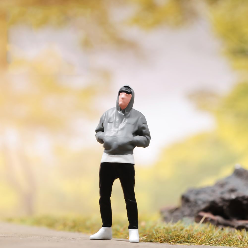 Fremego Miniature Figures Model,1/64 Scale Fashion Girl Fitness Girl Tiny People Figurine Simulation Diorama Male Female Figure Scene Props for Decoration Car Vehicle (Grey Hoodie Man)