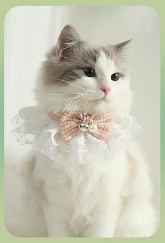 SCUZZY Collar de gato, collar de gato, decoración de collar, accesorios para perros, pajarita, campana, productos para mascotas (grande, rosa)