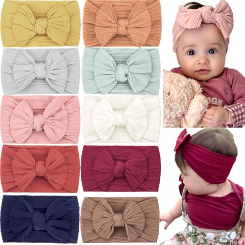 Image of CÉLLOT 10Pcs Super Stretchy Soft Knot Headbands with Hair Bows Head Wrap Hair Accessories For Newborn Baby Girls Infant Toddlers Kids
