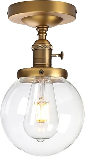 Miniatura 9 de Pathson lámpara de techo estilo industrial antiguo de 5.9 pulgadas con panel de montaje con bola de cristal transparente, negro, 60.00watts, 120.00