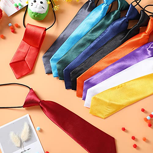 SATINIOR 12 Pieces Boys Ties Clip On Neckties Pretied Tie Solid Color Necktie Neck Strap Formal with Elastic for Kids Wedding Graduation School Uniforms, Assorted Colors, 11L x 2.4W''4
