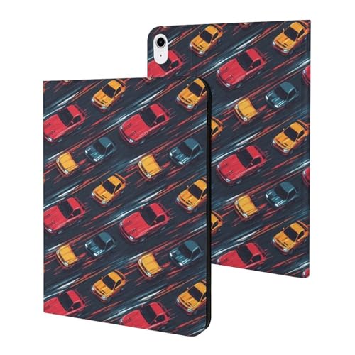 Coque iPad 10e génération fine avec mise en veille automatique et imprimé course vintage