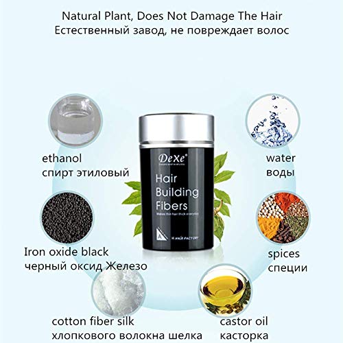 Image of Dexe Hair Building Fibres for Thinning Hairs | Natural Thickening Powder for Men & Women | Long-Lasting & Sweat-Resistant | (Black)