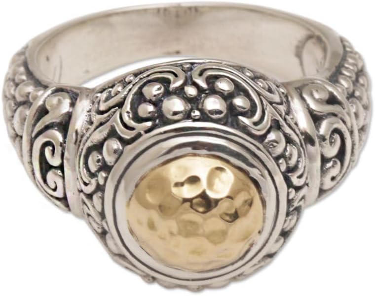 NOVICA Artisan Handmade 18k Gold Accent .925 Sterling Silver Cocktail Ring Indonesia 'Gleaming Temple'